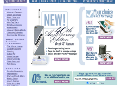 Screenshot of Oreck Vacuums Website